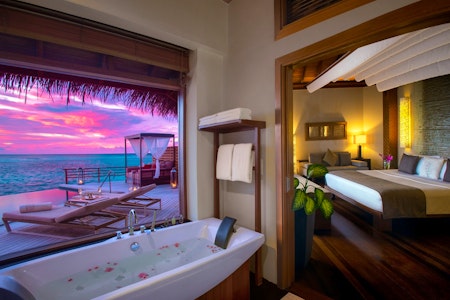 Water Pool Villa at twilight, Baros, Maldives