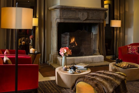 Lobby Fireplace, Hotel Ermitage, Evian Resort, Lake Geneva, France